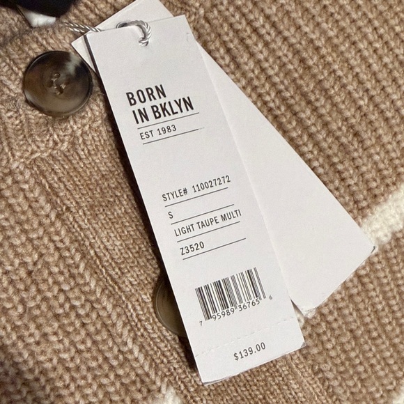 JOSIE crewneck striped cardigan NWT light taupe multi - Picture 5 of 8